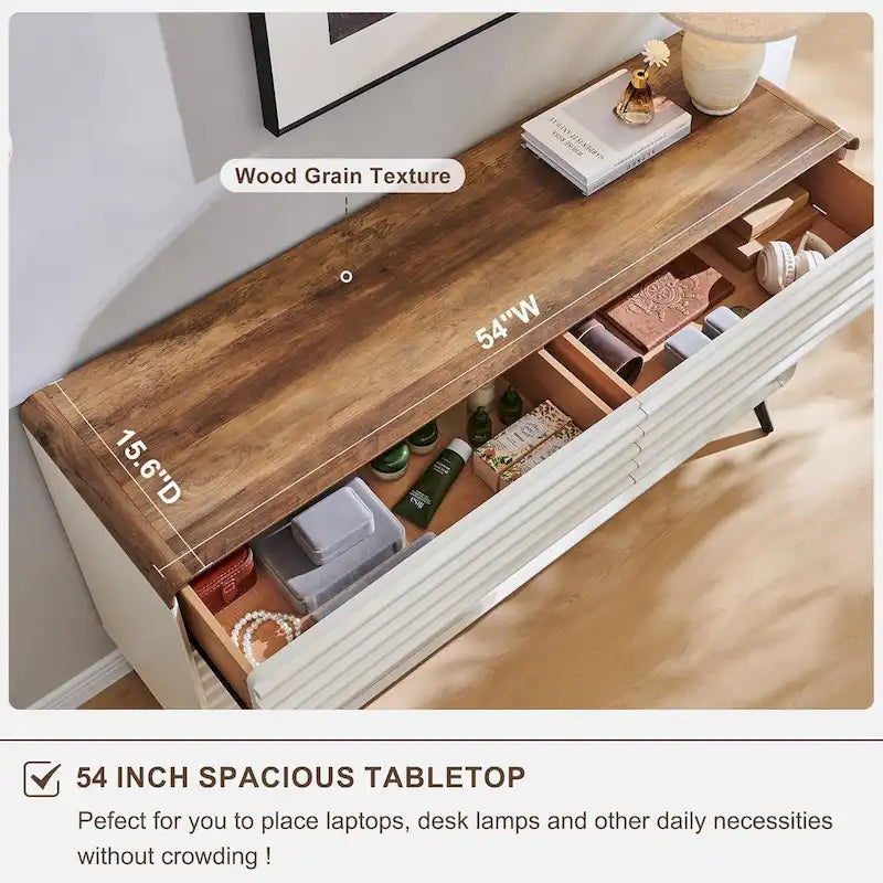 Commode moderne du milieu du siècle à 6 tiroirs, en bois cannelé