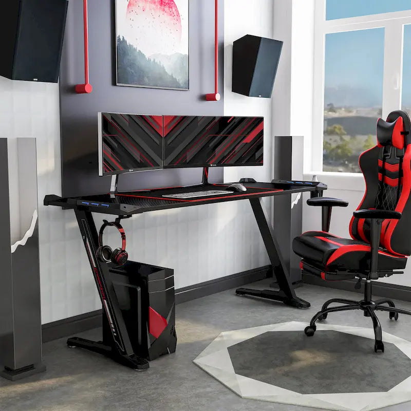 Bureau d'ordinateur moderne en acier noir de 67 pouces avec USB