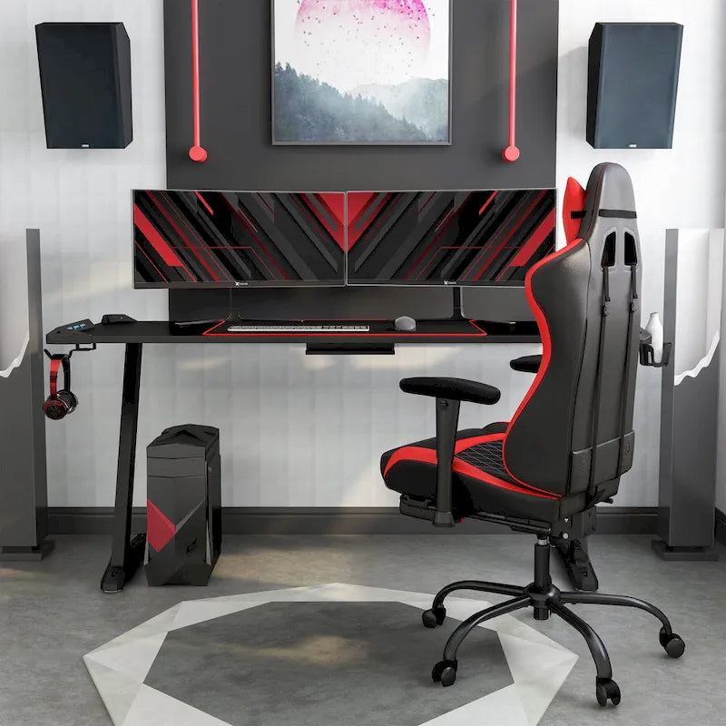 Bureau d'ordinateur moderne en acier noir de 67 pouces avec USB