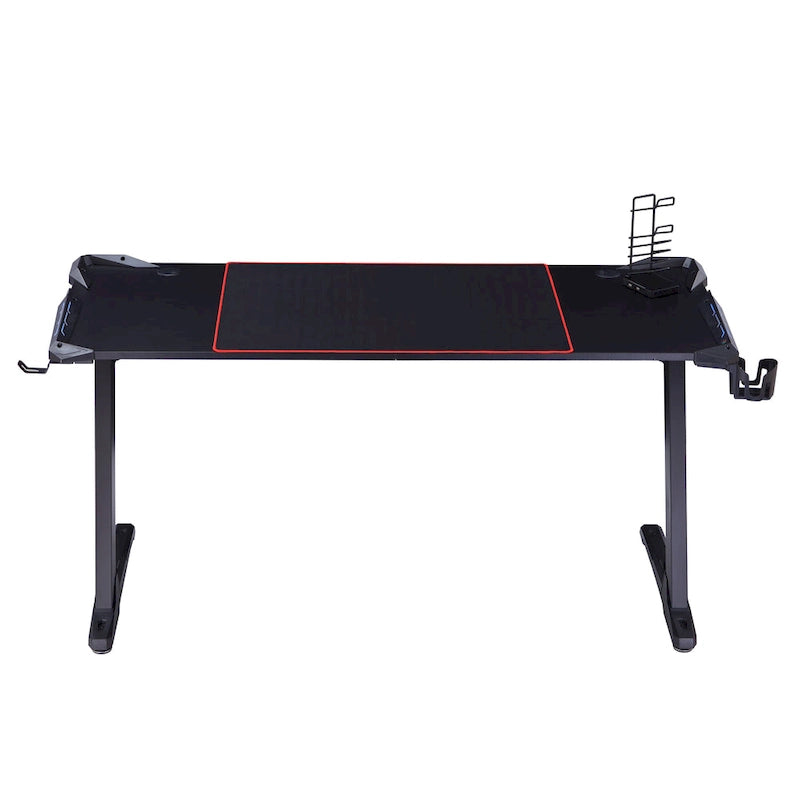 Bureau d'ordinateur moderne en acier noir de 67 pouces avec USB
