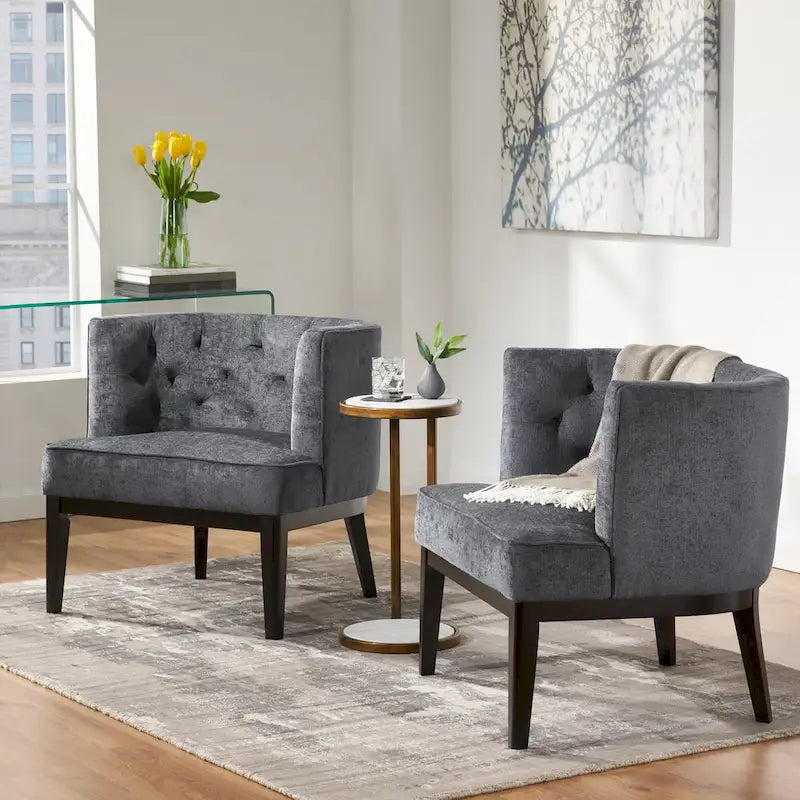 Fauteuils d'appoint capitonnés en tissu ou en similicuir (Lot de 2)