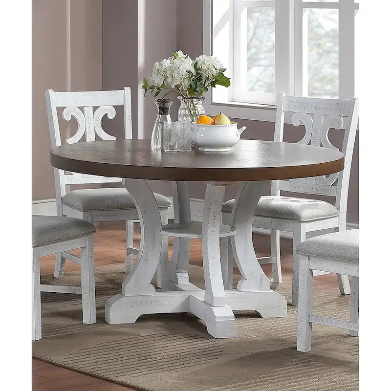 Table à manger ronde rustique sur pied central