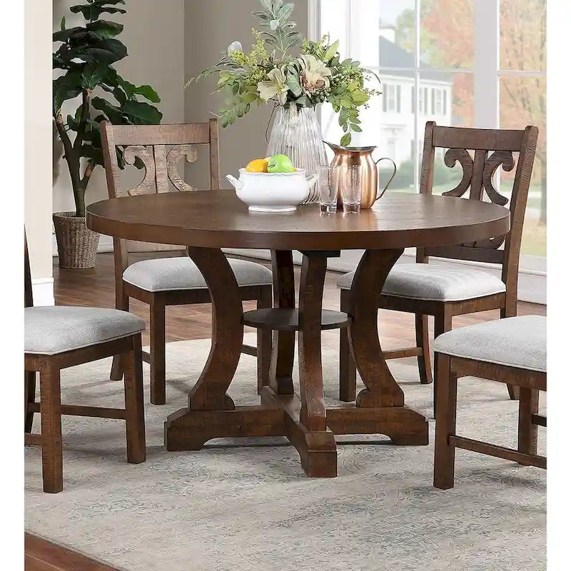 Table à manger ronde rustique sur pied central