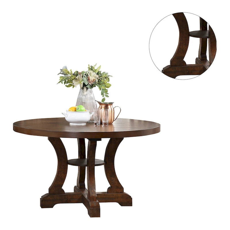 Table à manger ronde rustique sur pied central
