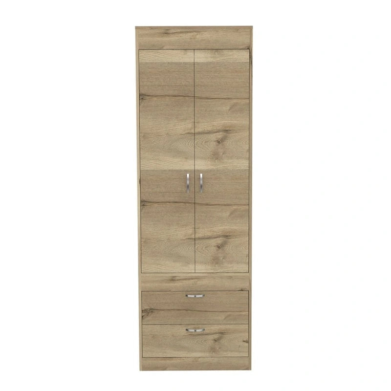 Armoire avec deux portes, deux tiroirs et une tringle de suspension
