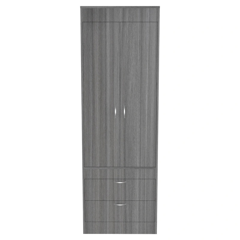 Armoire avec deux portes, deux tiroirs et une tringle de suspension