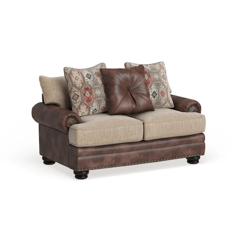 Causeuse traditionnelle en similicuir marron