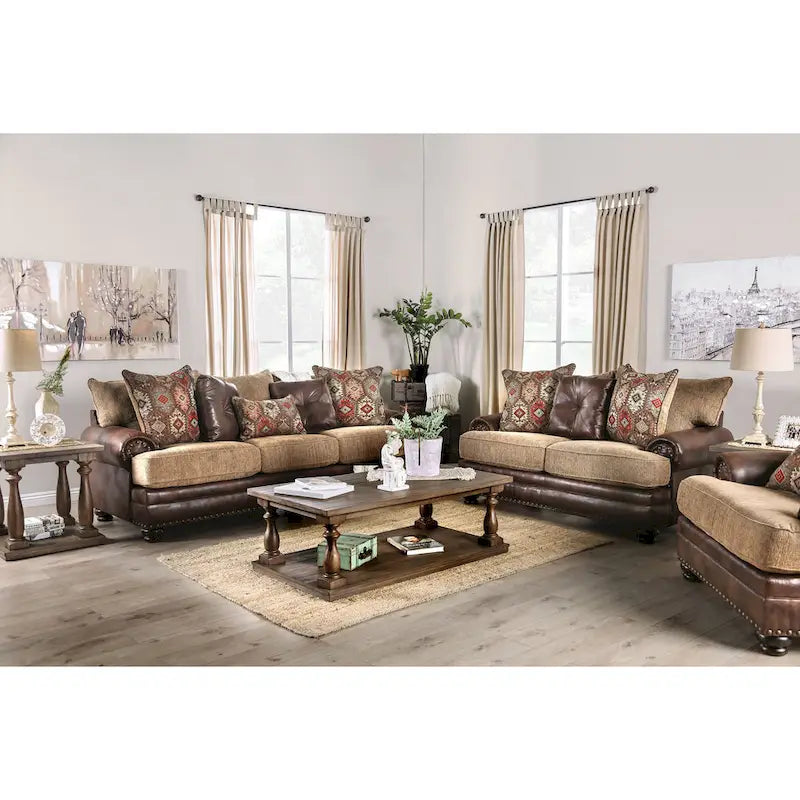 Causeuse traditionnelle en similicuir marron