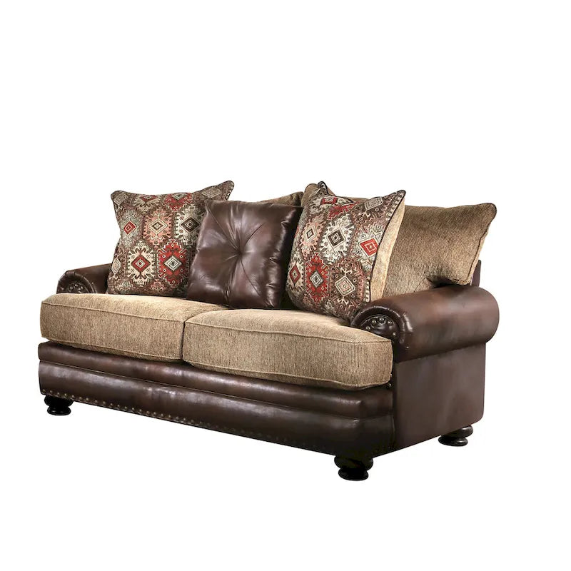 Causeuse traditionnelle en similicuir marron