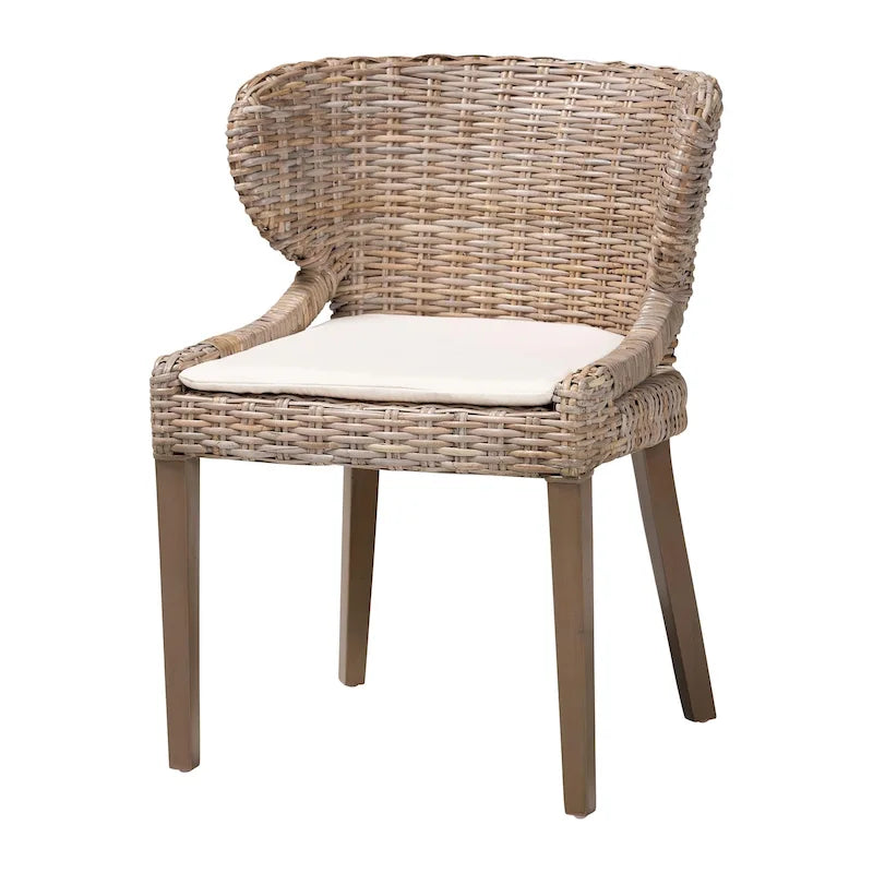 Chaise de salle à manger en rotin Kubu naturel gris et bois d'acajou