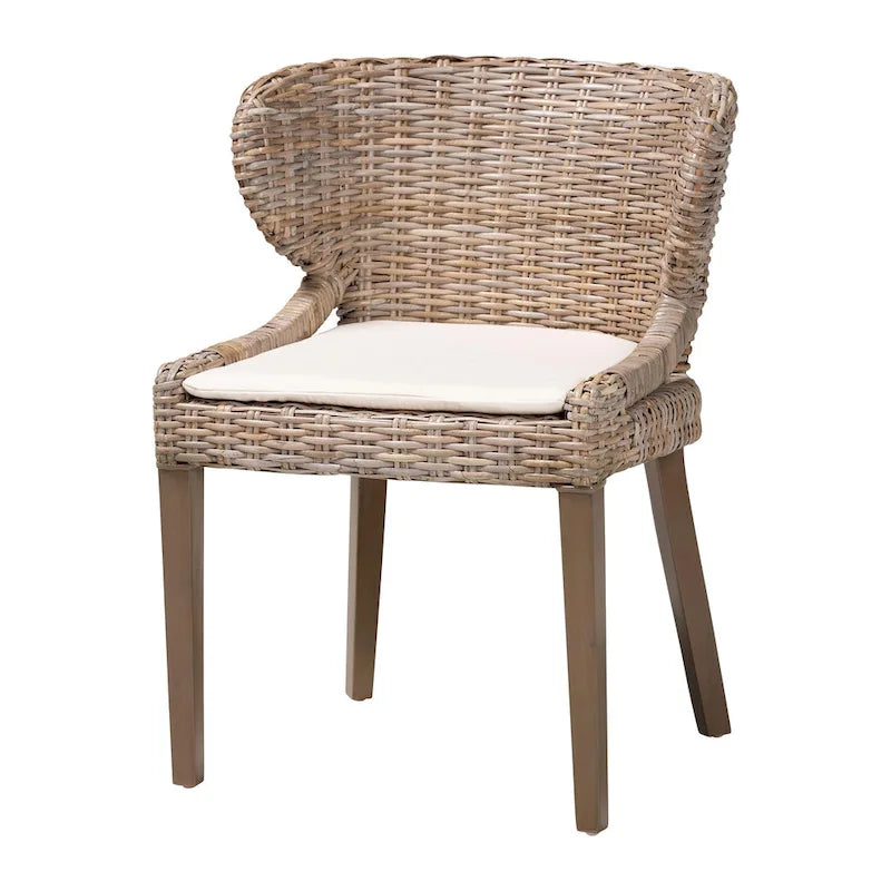 Chaise de salle à manger en rotin Kubu naturel gris et bois d'acajou