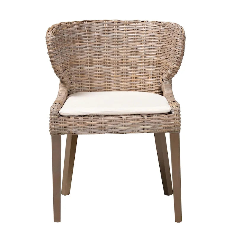 Chaise de salle à manger en rotin Kubu naturel gris et bois d'acajou