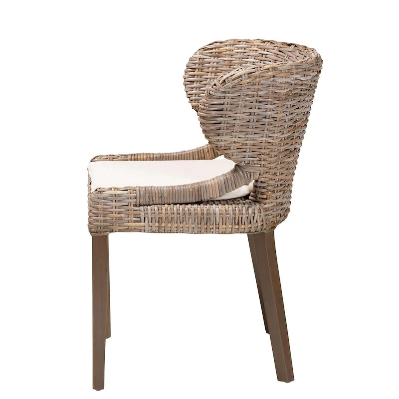 Chaise de salle à manger en rotin Kubu naturel gris et bois d'acajou