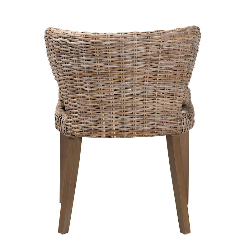 Chaise de salle à manger en rotin Kubu naturel gris et bois d'acajou