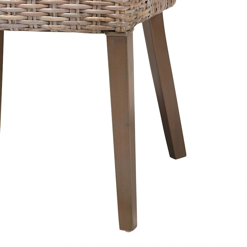 Chaise de salle à manger en rotin Kubu naturel gris et bois d'acajou
