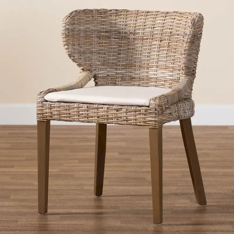 Chaise de salle à manger en rotin Kubu naturel gris et bois d'acajou