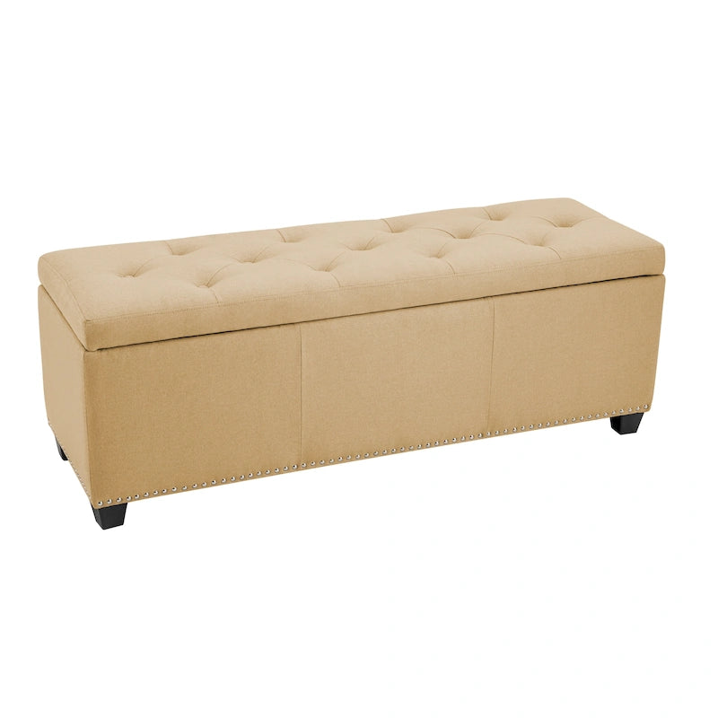 Banc coffre de rangement capitonné en tissu avec couvercle rabattable