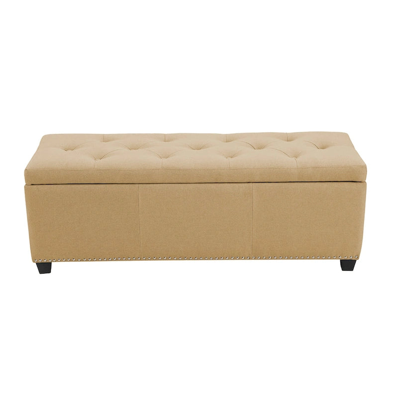 Banc coffre de rangement capitonné en tissu avec couvercle rabattable