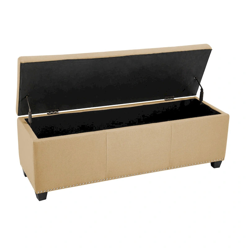 Banc coffre de rangement capitonné en tissu avec couvercle rabattable