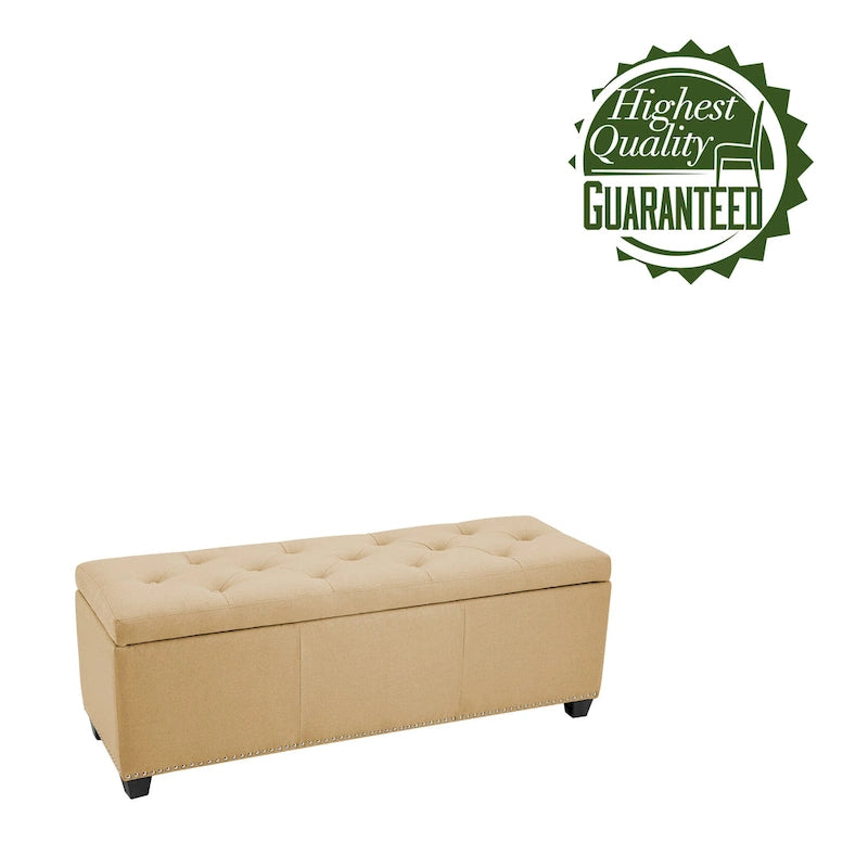 Banc coffre de rangement capitonné en tissu avec couvercle rabattable