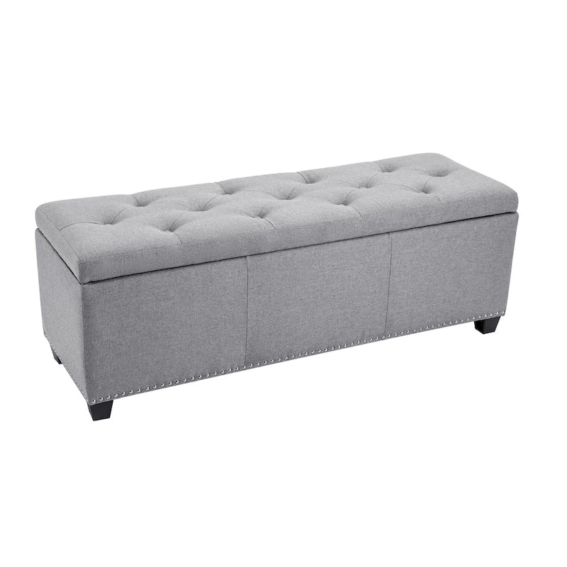 Banc coffre de rangement capitonné en tissu avec couvercle rabattable