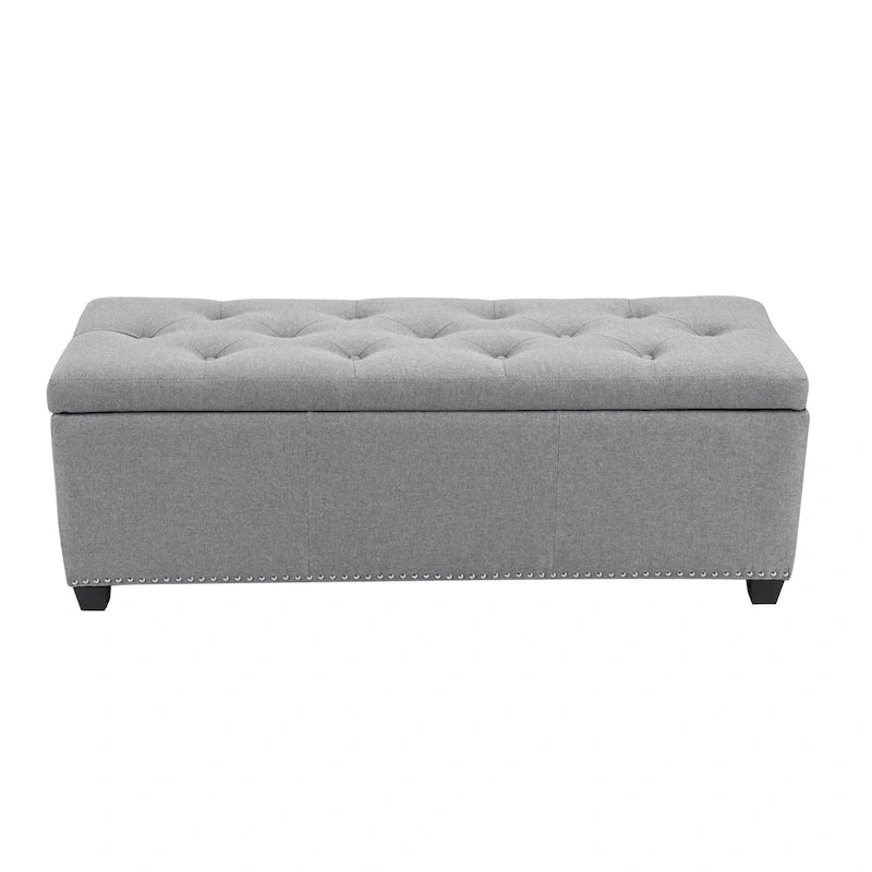 Banc coffre de rangement capitonné en tissu avec couvercle rabattable