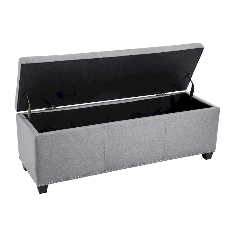 Banc coffre de rangement capitonné en tissu avec couvercle rabattable