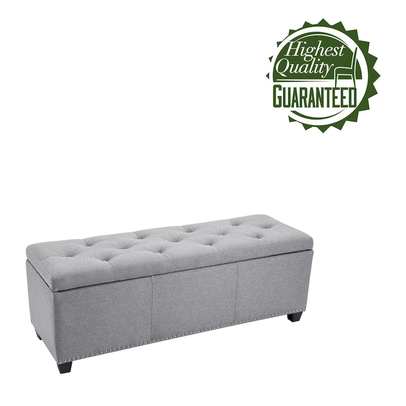 Banc coffre de rangement capitonné en tissu avec couvercle rabattable