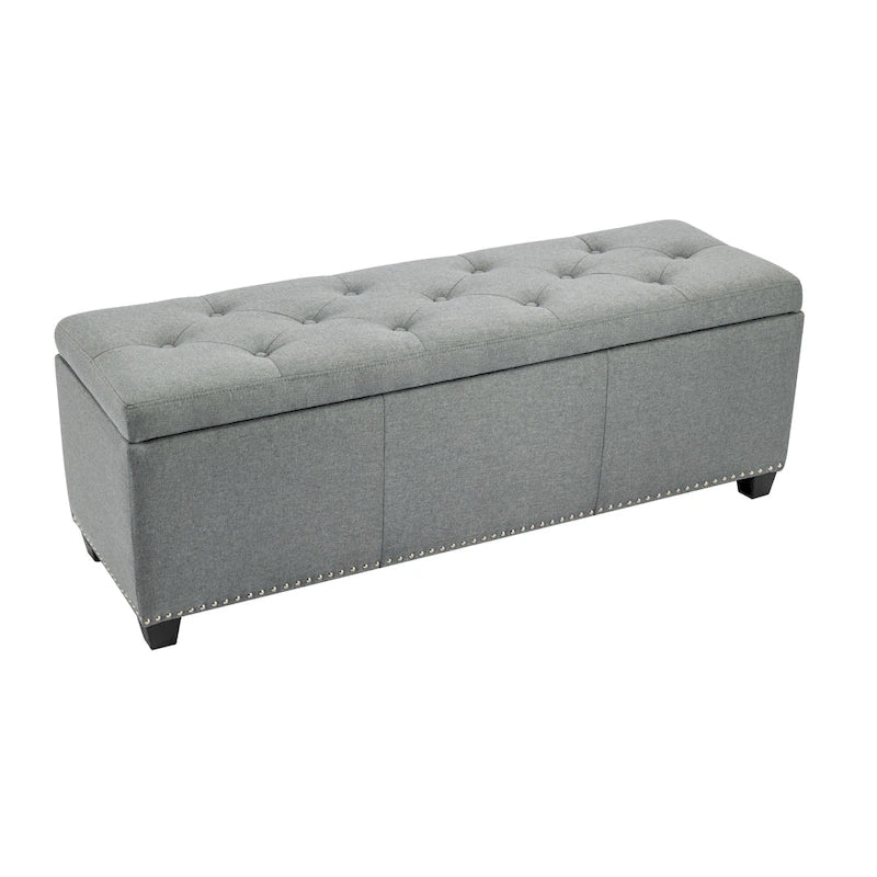Banc coffre de rangement capitonné en tissu avec couvercle rabattable