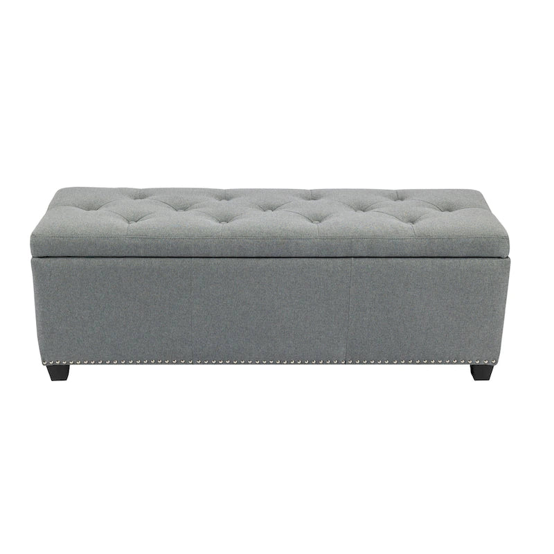 Banc coffre de rangement capitonné en tissu avec couvercle rabattable