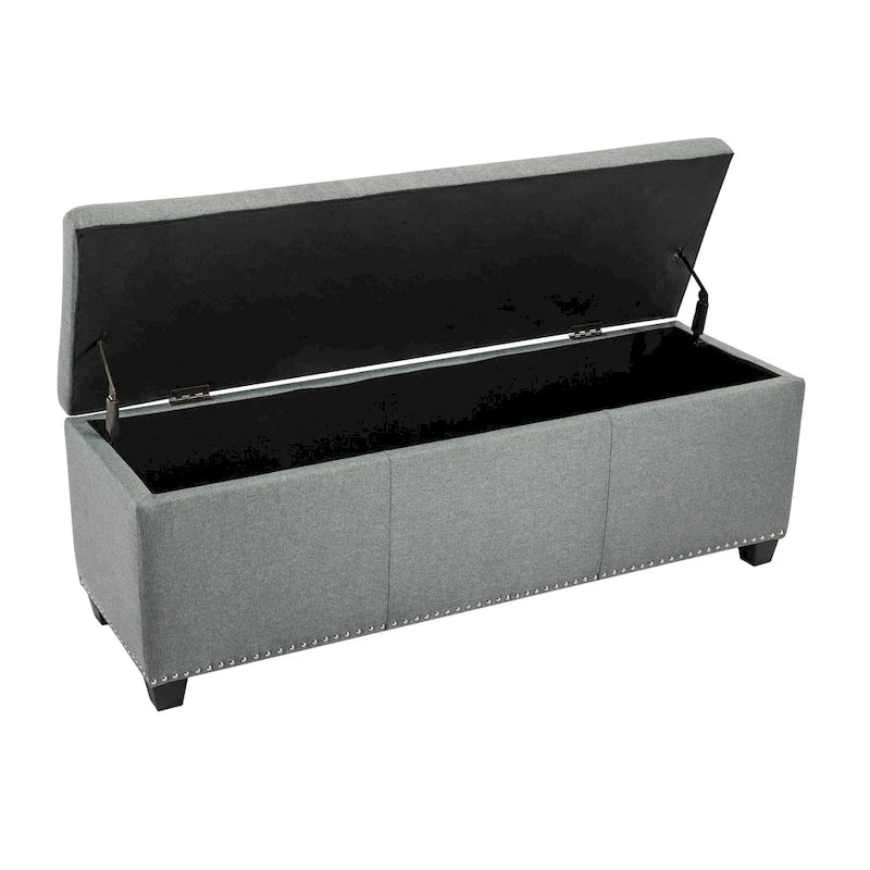 Banc coffre de rangement capitonné en tissu avec couvercle rabattable