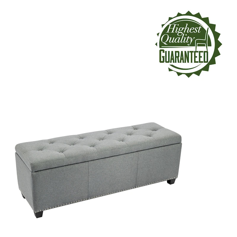 Banc coffre de rangement capitonné en tissu avec couvercle rabattable
