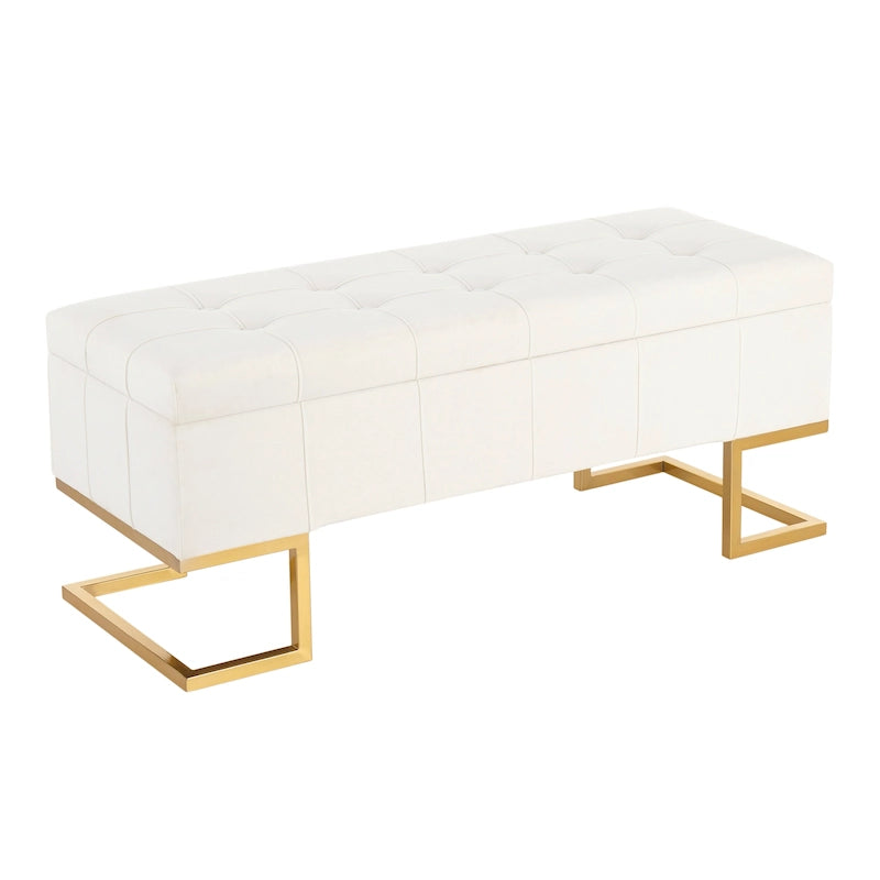 Banc de rangement en velours avec couvercle à charnière
