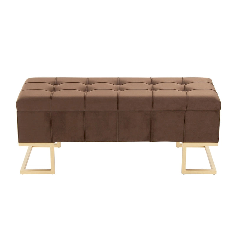 Banc de rangement en velours avec couvercle à charnière