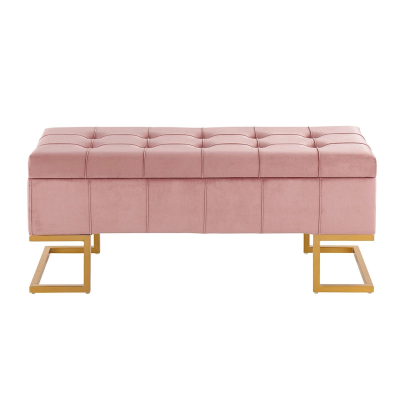 Banc de rangement en velours avec couvercle à charnière