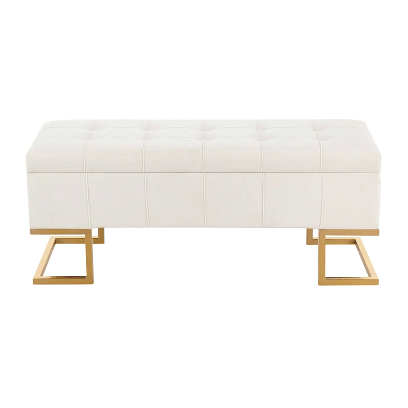 Banc de rangement en velours avec couvercle à charnière