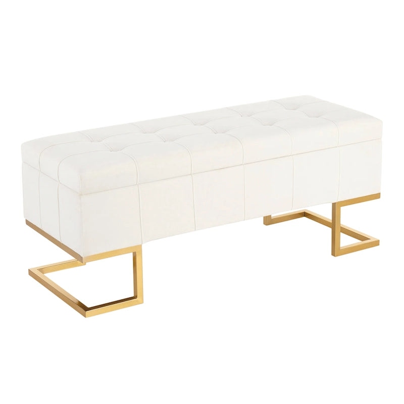Banc de rangement en velours avec couvercle à charnière