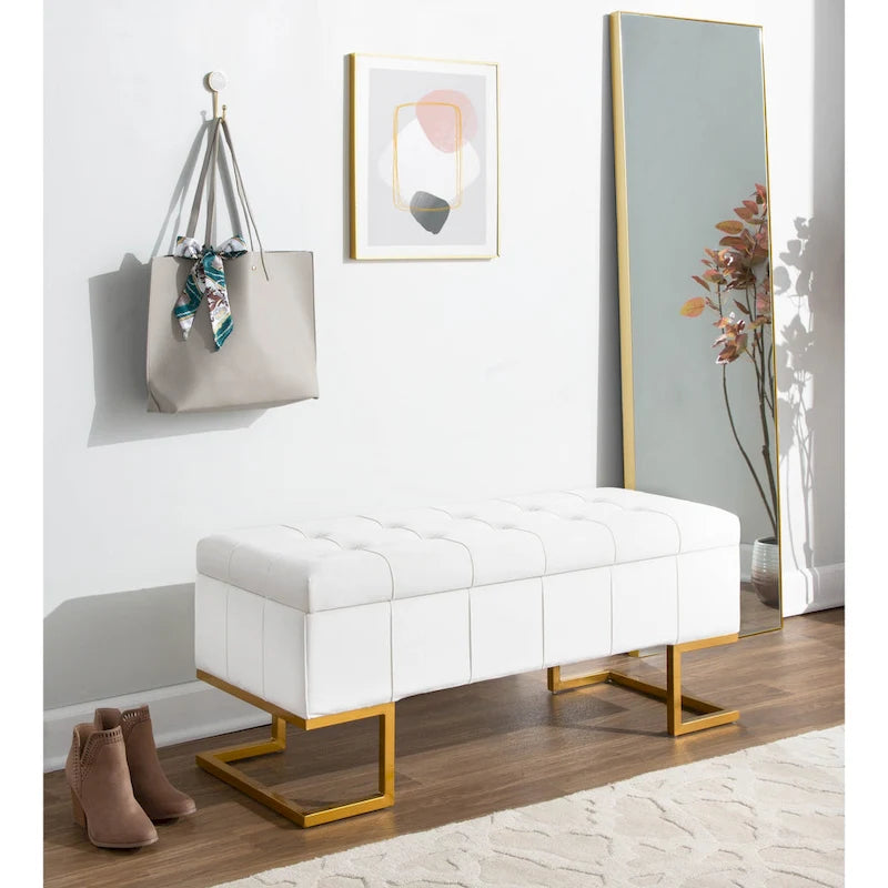 Banc de rangement en velours avec couvercle à charnière