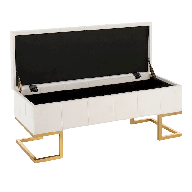 Banc de rangement en velours avec couvercle à charnière