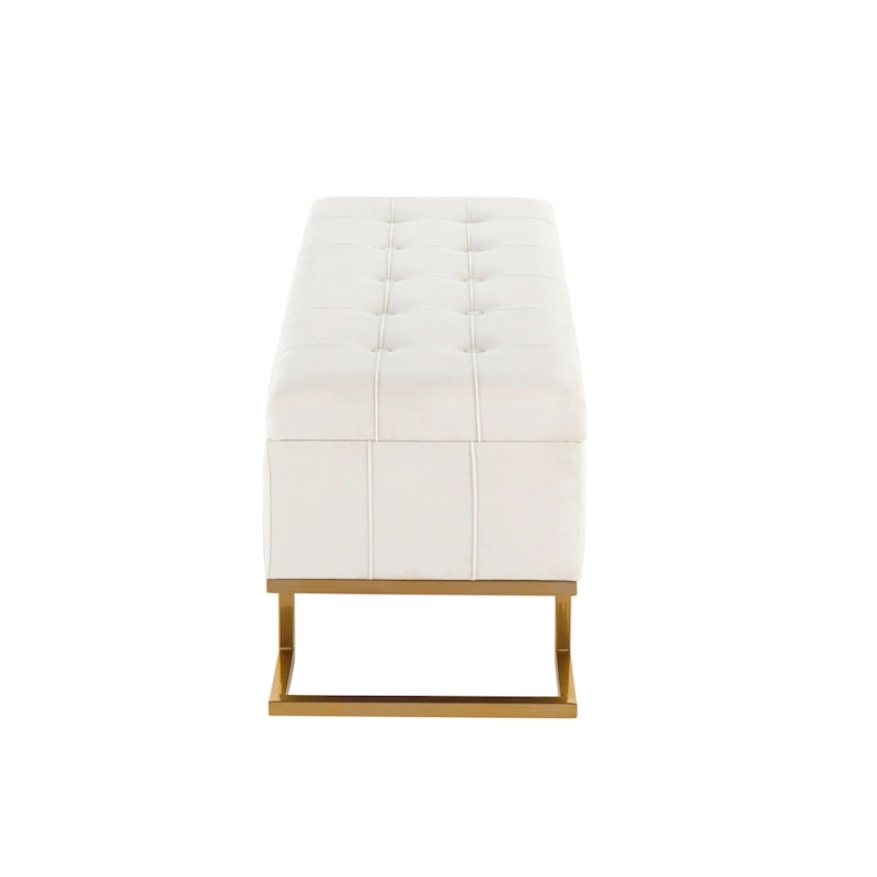 Banc de rangement en velours avec couvercle à charnière