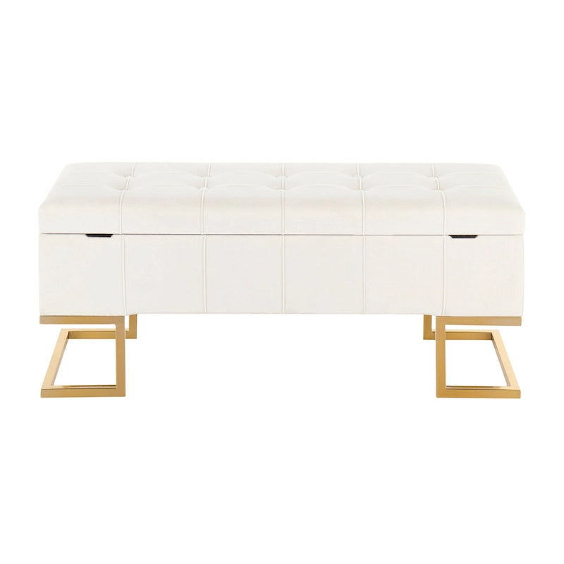 Banc de rangement en velours avec couvercle à charnière