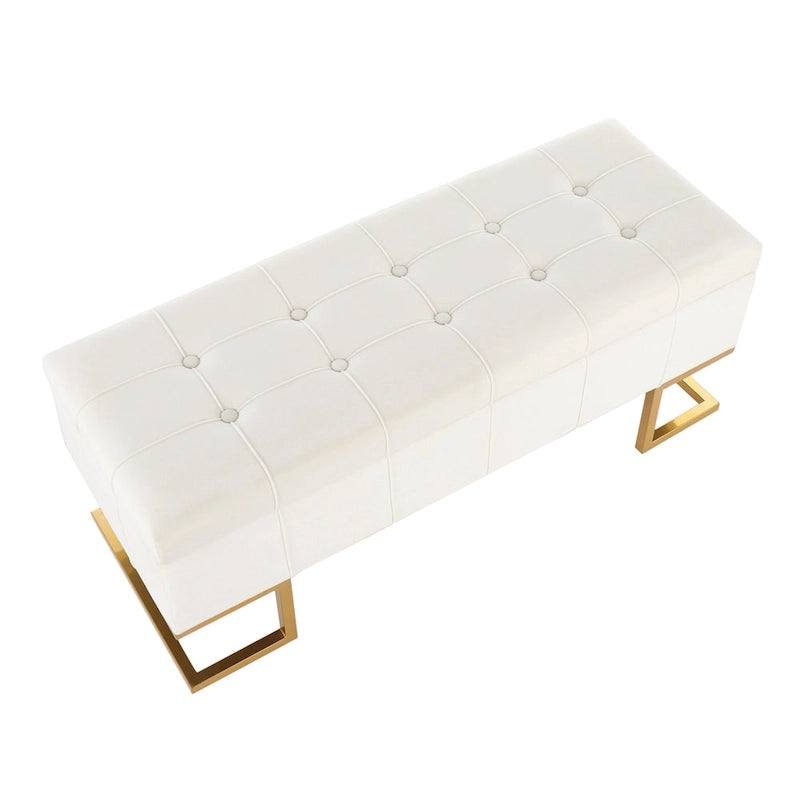 Banc de rangement en velours avec couvercle à charnière