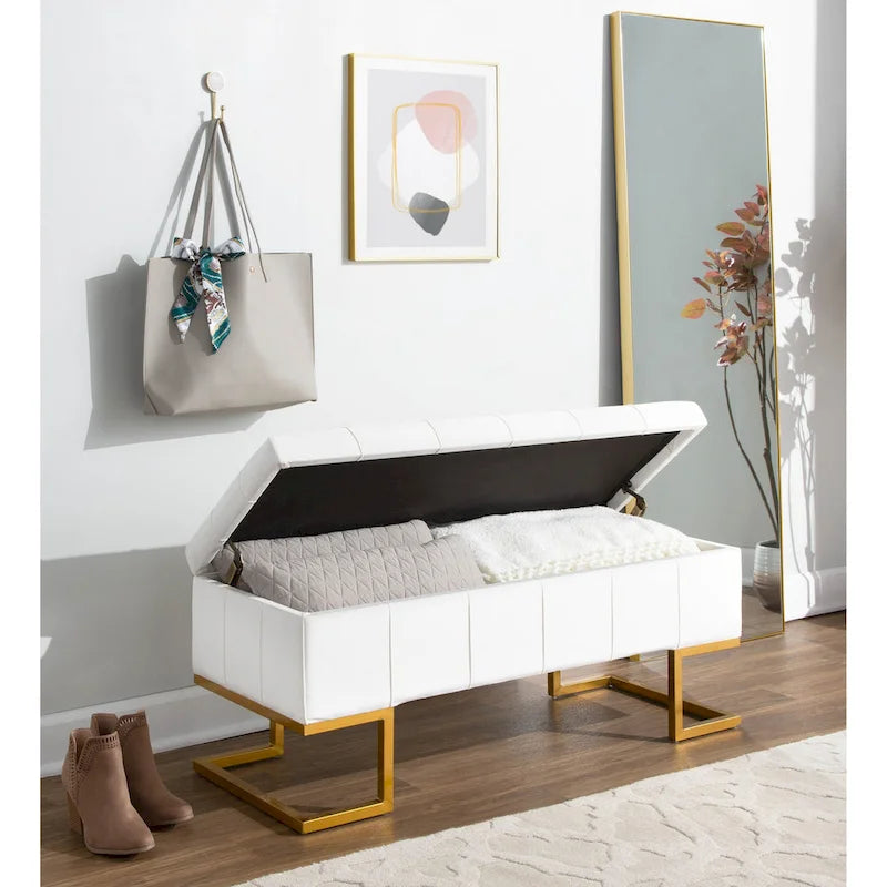 Banc de rangement en velours avec couvercle à charnière