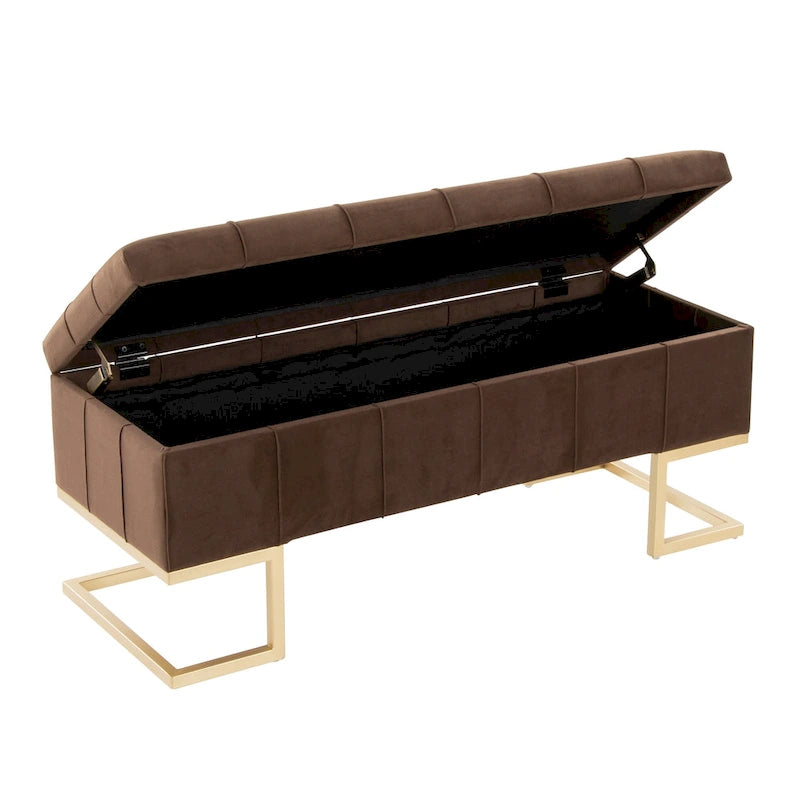 Banc de rangement en velours avec couvercle à charnière