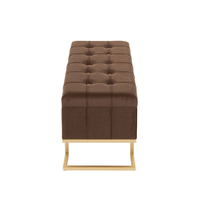 Banc de rangement en velours avec couvercle à charnière