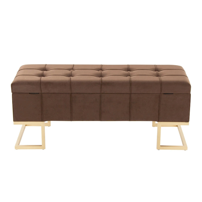 Banc de rangement en velours avec couvercle à charnière