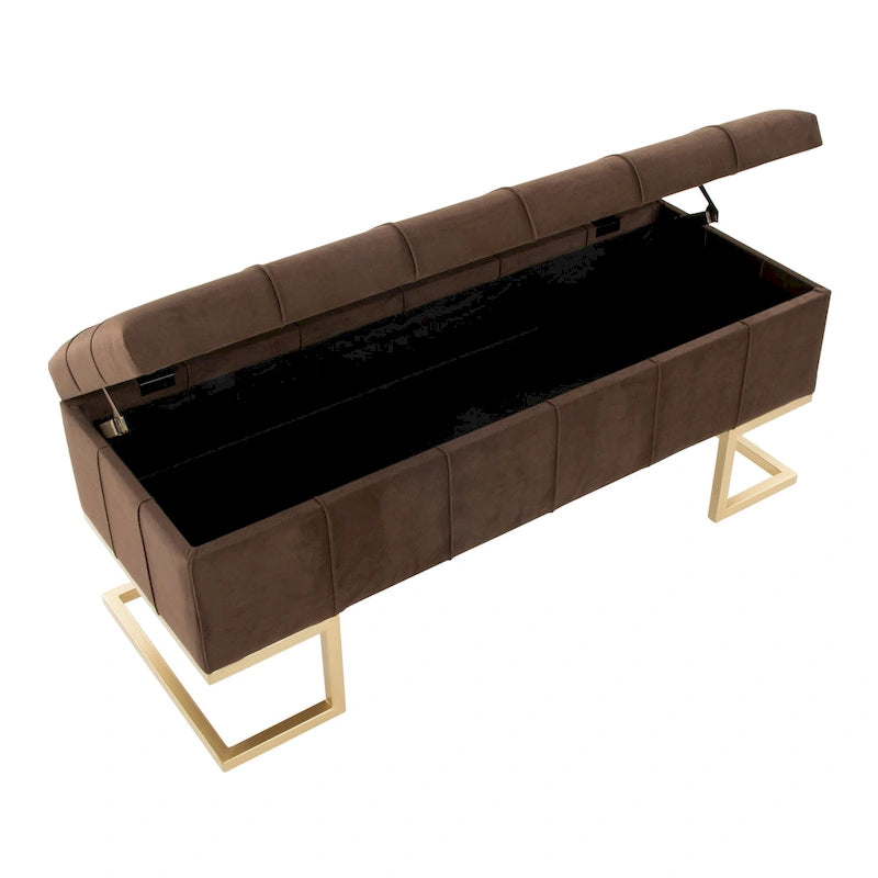 Banc de rangement en velours avec couvercle à charnière