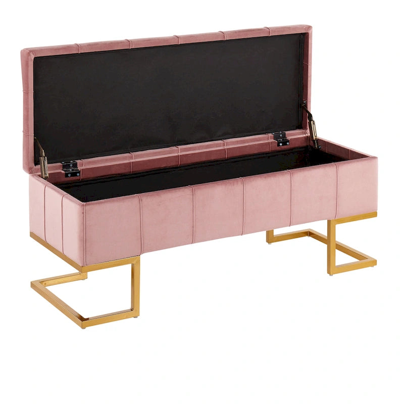 Banc de rangement en velours avec couvercle à charnière