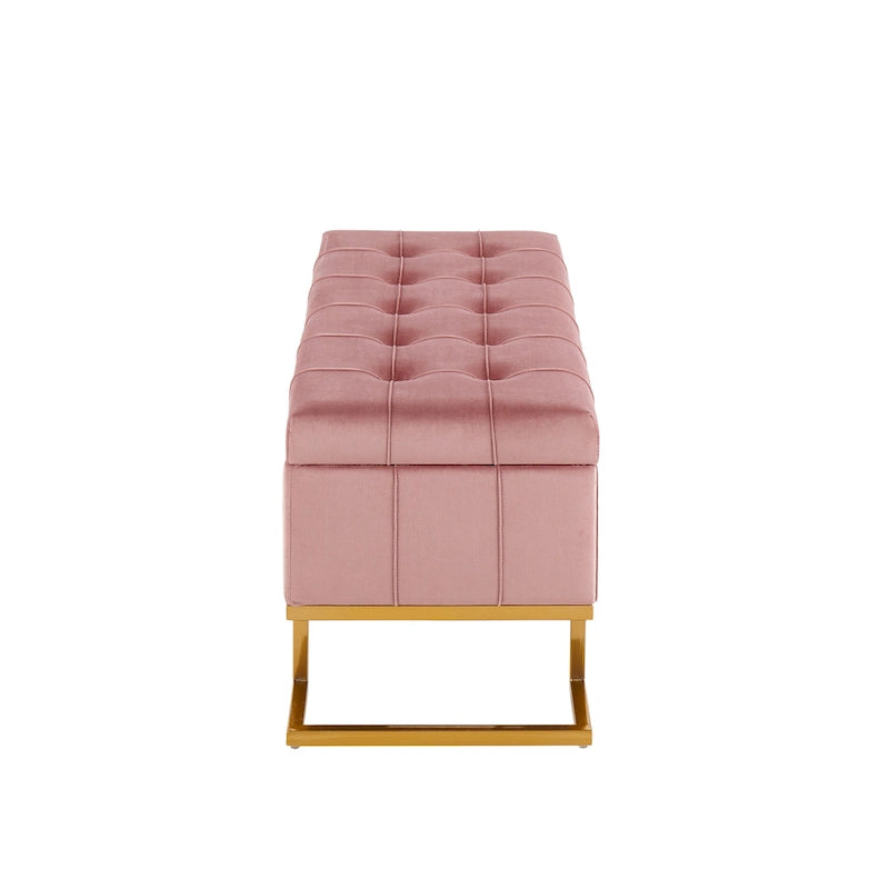 Banc de rangement en velours avec couvercle à charnière