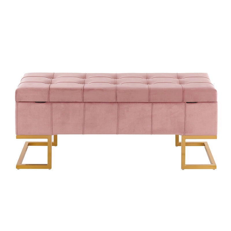 Banc de rangement en velours avec couvercle à charnière